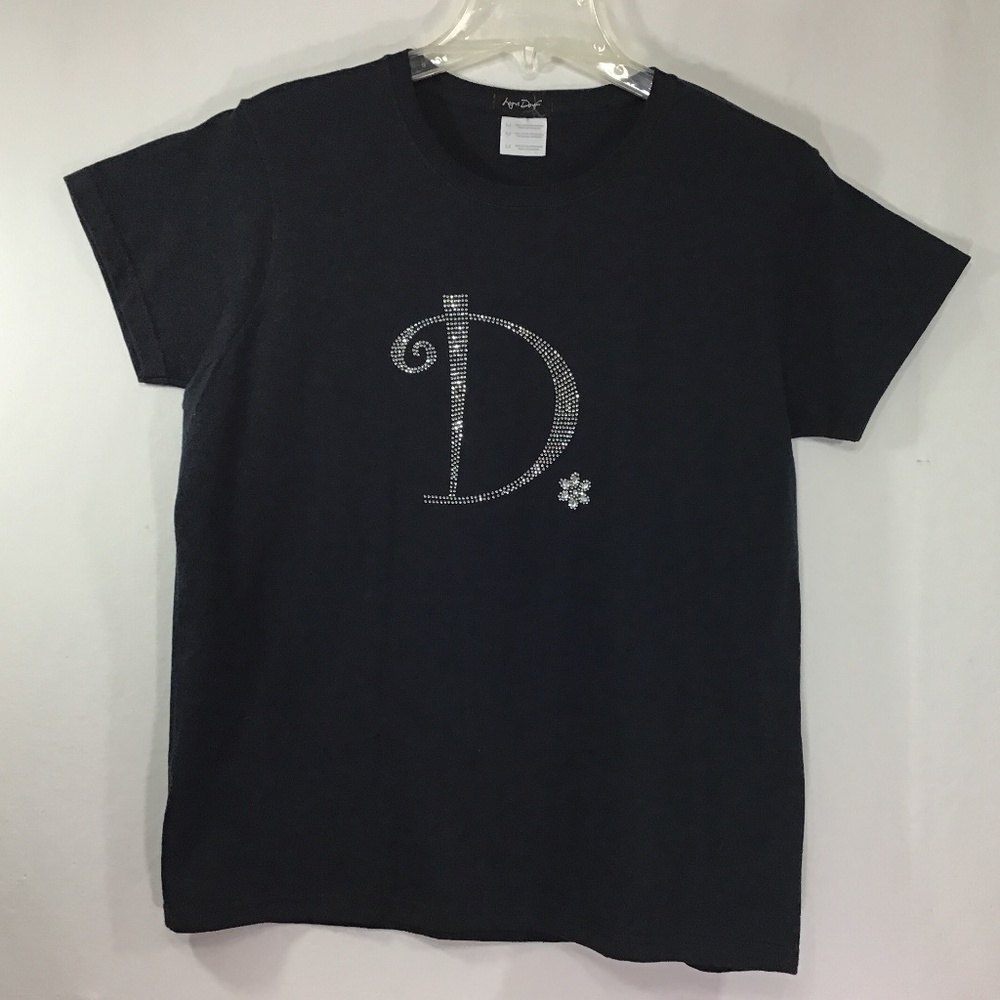 Lyn Dorf Dark Blue/Silver Rhinestones Short Sleeve Top